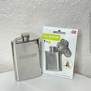 Stainless Steel 4oz Flask Etched With Chicago Including Mini Keychain 1oz Flask